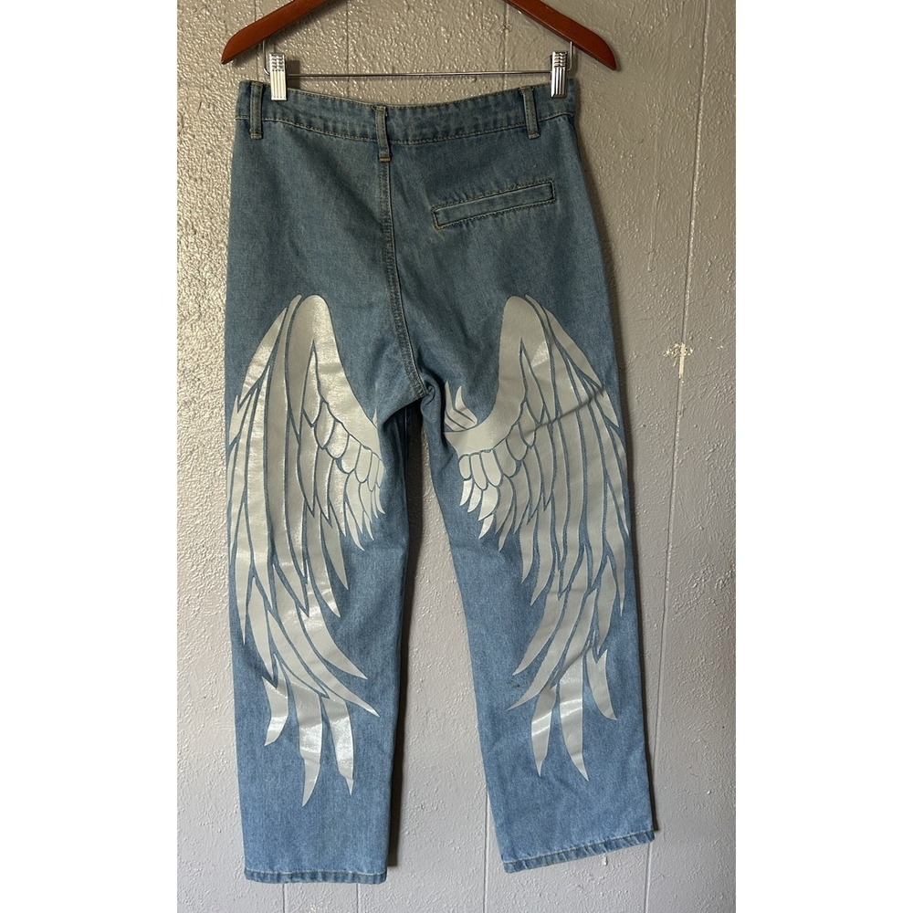 Manfinity Angel Wings Denim Jeans Size XS Artsy Punk Grunge